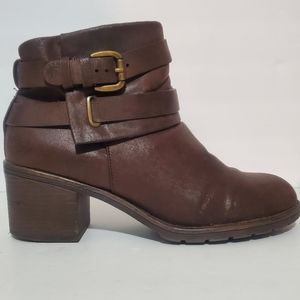 Bare Traps Dionna brown faux leather strappy slouch Moto heeled lug sole boots 9